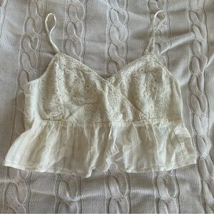 American Eagle Crop Ivory Tank Top Crochet Lace | Size L